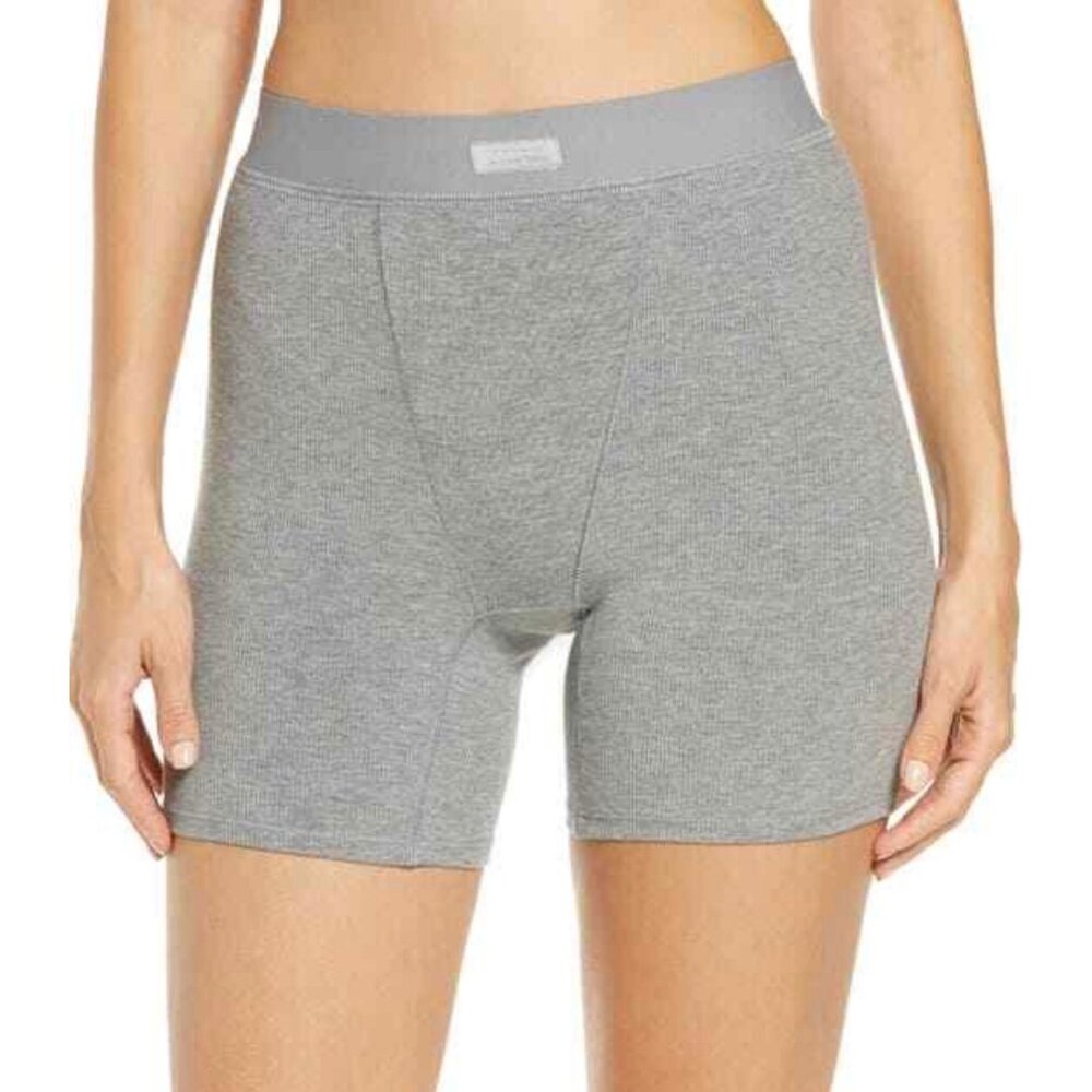 Skims Cotton Blend Ribbed Boxer Lightweight Minimalist Grey Sz 2XL